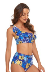 Women's One-Shoulder Flounce Belted Bikini