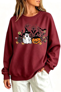 Women's Fall Halloween Witch Ghost Floral Horror Sweatshirt