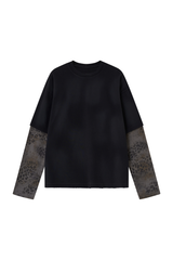 Men's Fall 100% Cotton Leopard Print Splicing Fake Two-Piece Long Sleeve Tee