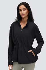 Women's Windproof Drawstring Media Pocket Peplum Jacket