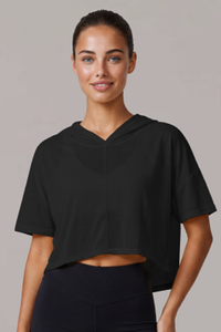 Women’s Hooded Cut Out Cropped Breathable Short-Sleeved Top