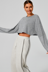 Women's Fall Cropped Drop Shoulder Long Sleeve Top