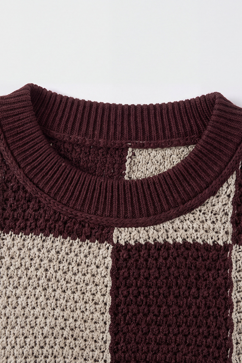 Women's Loungewear Contrast Checkerboard Loose Knit Sweater