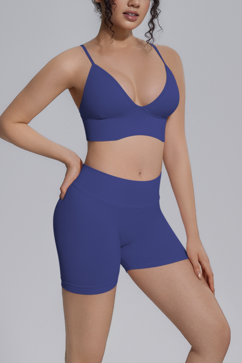 Women's Seamless Triangle Cup Bra And Yoga Shorts Set