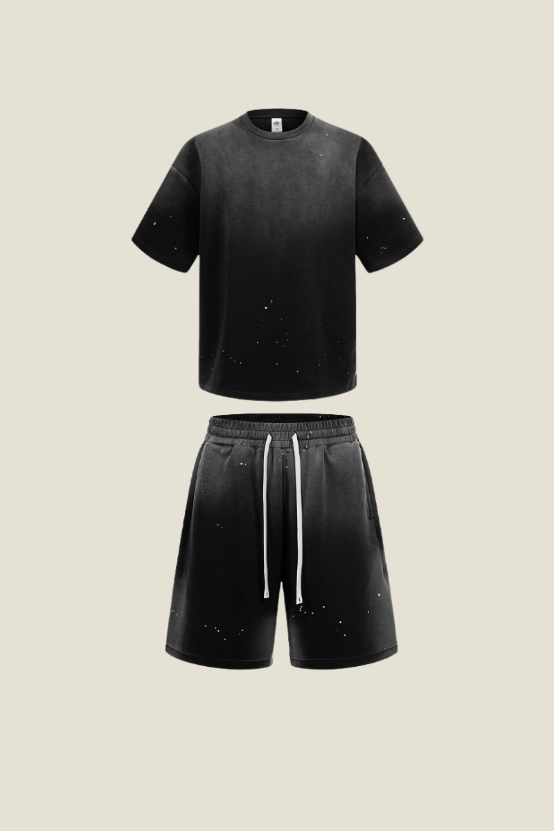 Unisex Splatter Tie-Dye Tee - Washed Vintage Streetwear Set