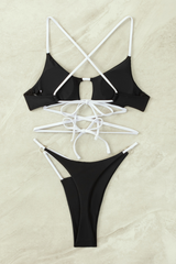 Women's Color Block Cutout Cross Back Asymmetric Bikini