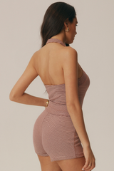 Women's Vintage Striped Set:Halter Tank Top & Shorts