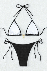 Women's Triangle Cup Side Tie Ribbed Solid Bikini Set