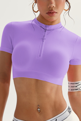 Women's Half-Zip Stand Collar Cropped Short-Sleeved Top