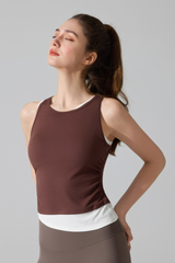 Women's Asymmetrical Faux-Two-Piece Color Block Tank Top