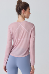 Women's Lightweight Sheer Drawstring Cropped Yoga T-shirts