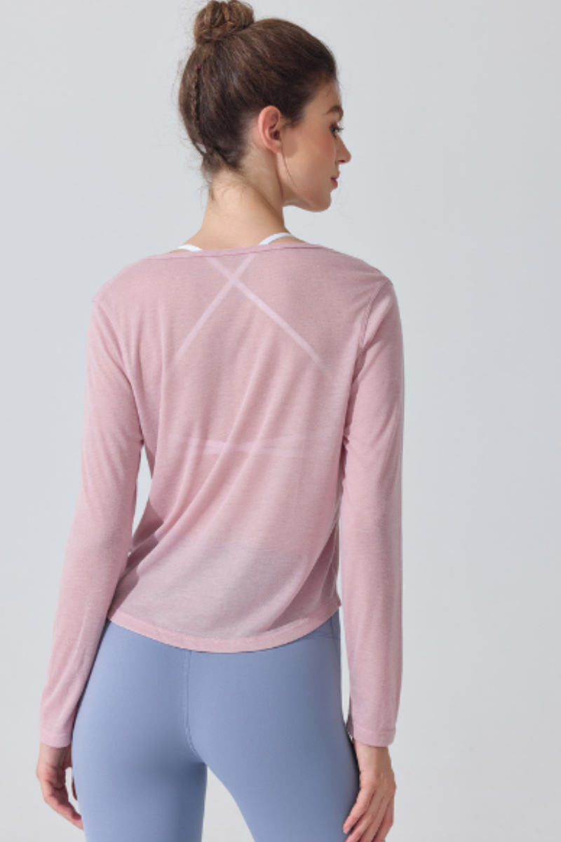 Women's Lightweight Sheer Drawstring Cropped Yoga T-shirts