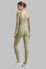 Women's Yoga Sets:Faux Two-Piece Long Sleeve Top And Legging