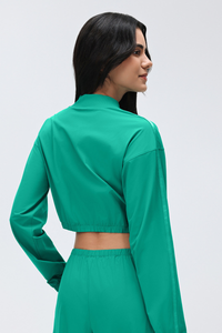 Women's Stand Collar Full Zip Long Sleeve Loose Fit Jacket