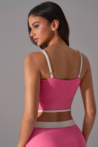 Women's Color Block Bra - Sexy Strappy Back Support Sports Bra