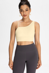 Bra with built-in chest padding and slanted shoulders