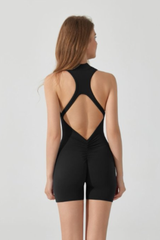 Women's Half Zip Pleated Buttocks Lift Sports Yoga Jumpsuits