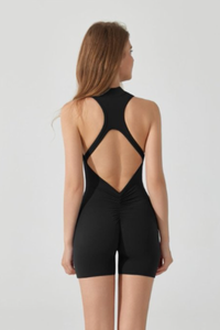 Women's Half Zip Pleated Buttocks Lift Sports Yoga Jumpsuits