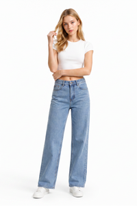 Women's Mid Waist Washed Straight Leg Jeans