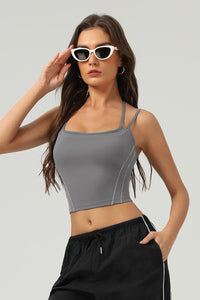 Women Naked-Feel Color-Block Slim-Fit Yoga Sports Bra With Thin Hanger Straps