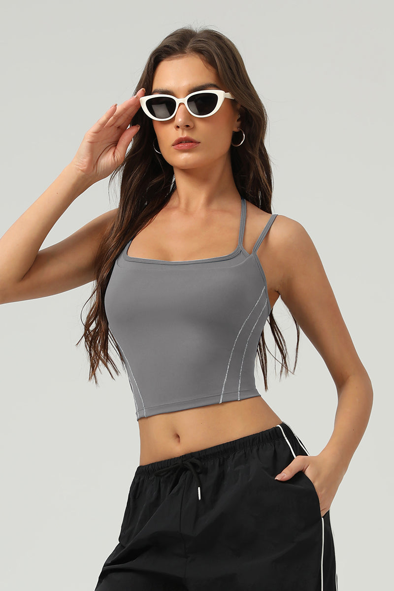 Women Naked-Feel Color-Block Slim-Fit Yoga Sports Bra With Thin Hanger Straps