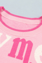 Women's Cute Christmas Crew Neck Sweater Pink Merry Letter