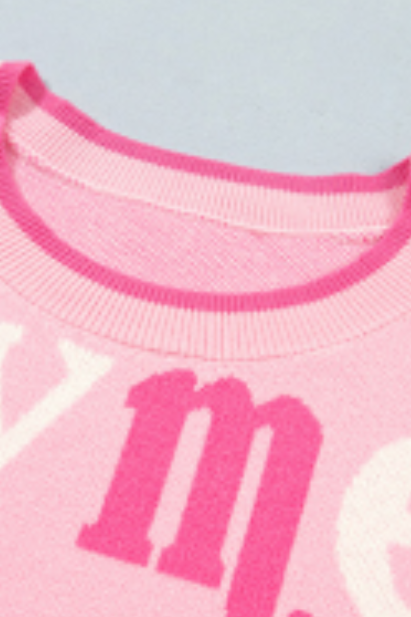 Women's Cute Christmas Crew Neck Sweater Pink Merry Letter
