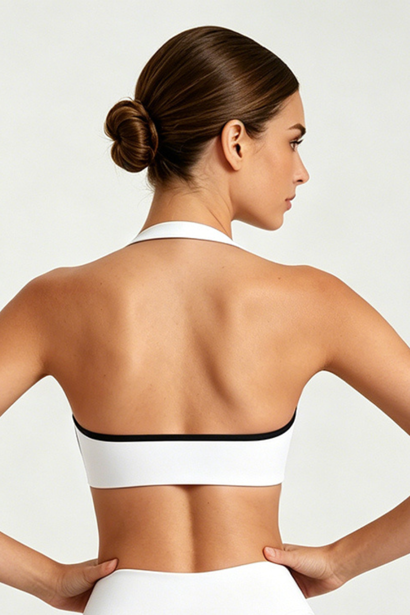 Women's Halterneck Twist Front Color-Block Sports Bra