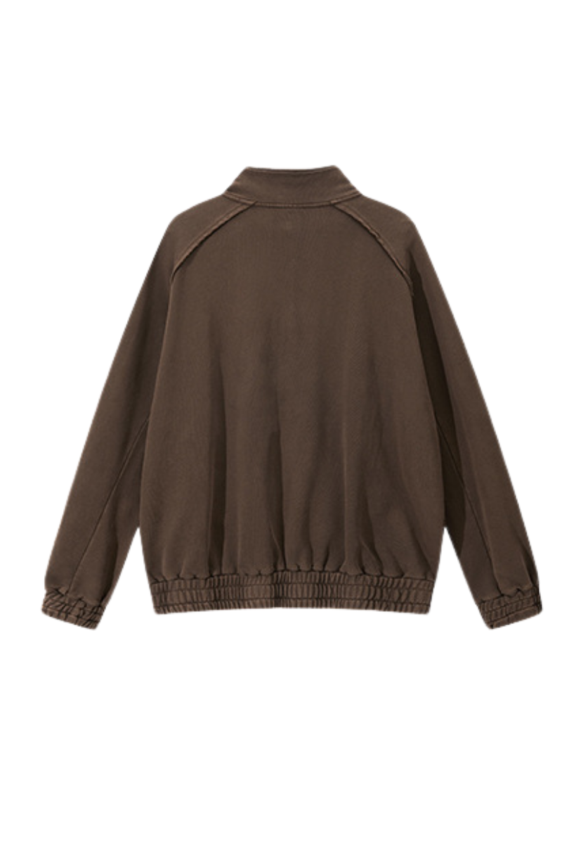 Men's Fall  100% Cotton Washed Faded Raw Edge Zip Up Jacket