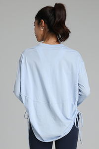 Women's Summer 100% Cotton Side Drawstring Long-Sleeved Top