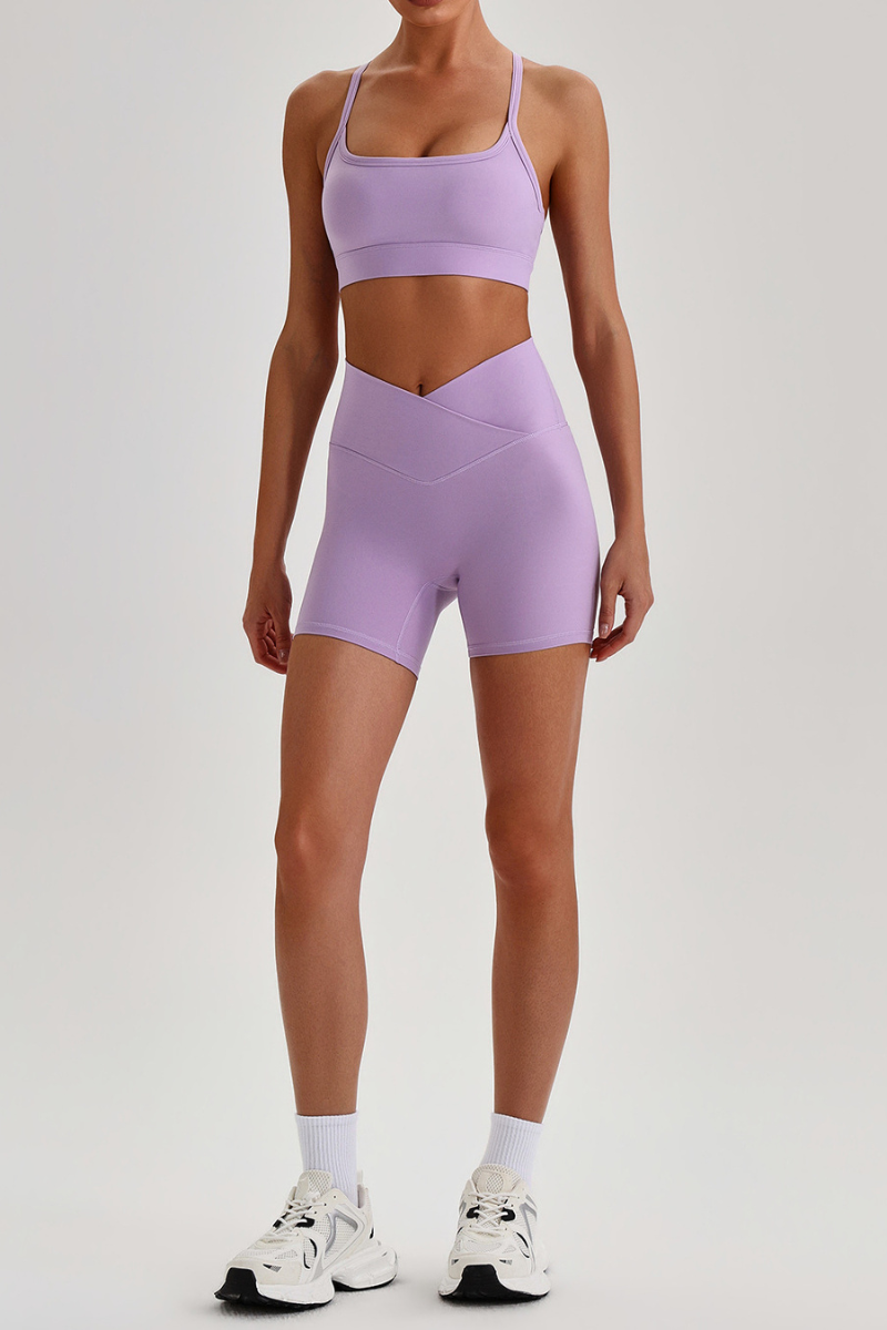 Women's Brushed Cutout Bra & V-Waist No Front Seam Shorts Set
