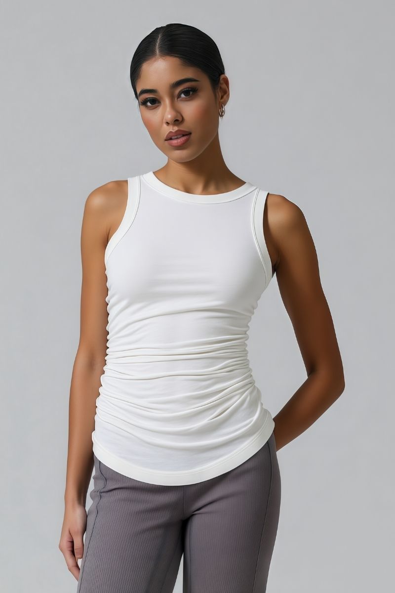 Streetwear Washed Crop Top - Pleated Slim-Fit Bustier Tank