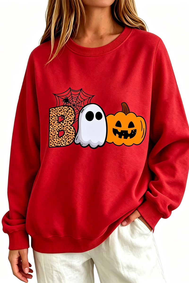 Women's Fall BOO Letter Print Graphic Halloween Sweatshirt