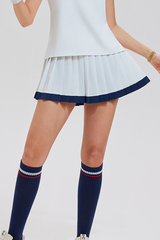 Women's Tennis Color Block Pleated Skirt with Built-in Short