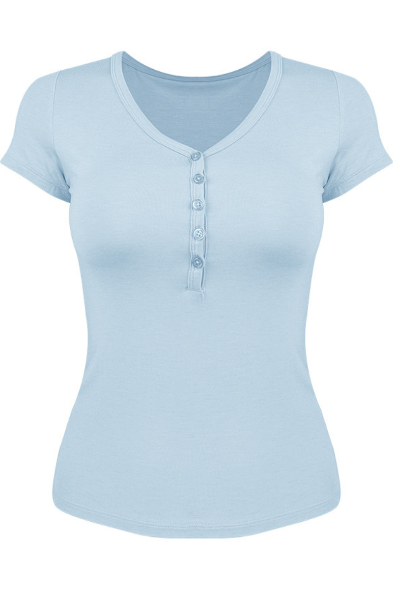 V-neck button-down short-sleeved sports top