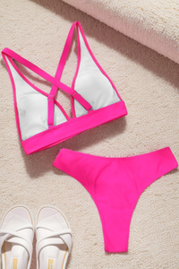Women's Sexy V-neck Cross Back High-Waist Bikini