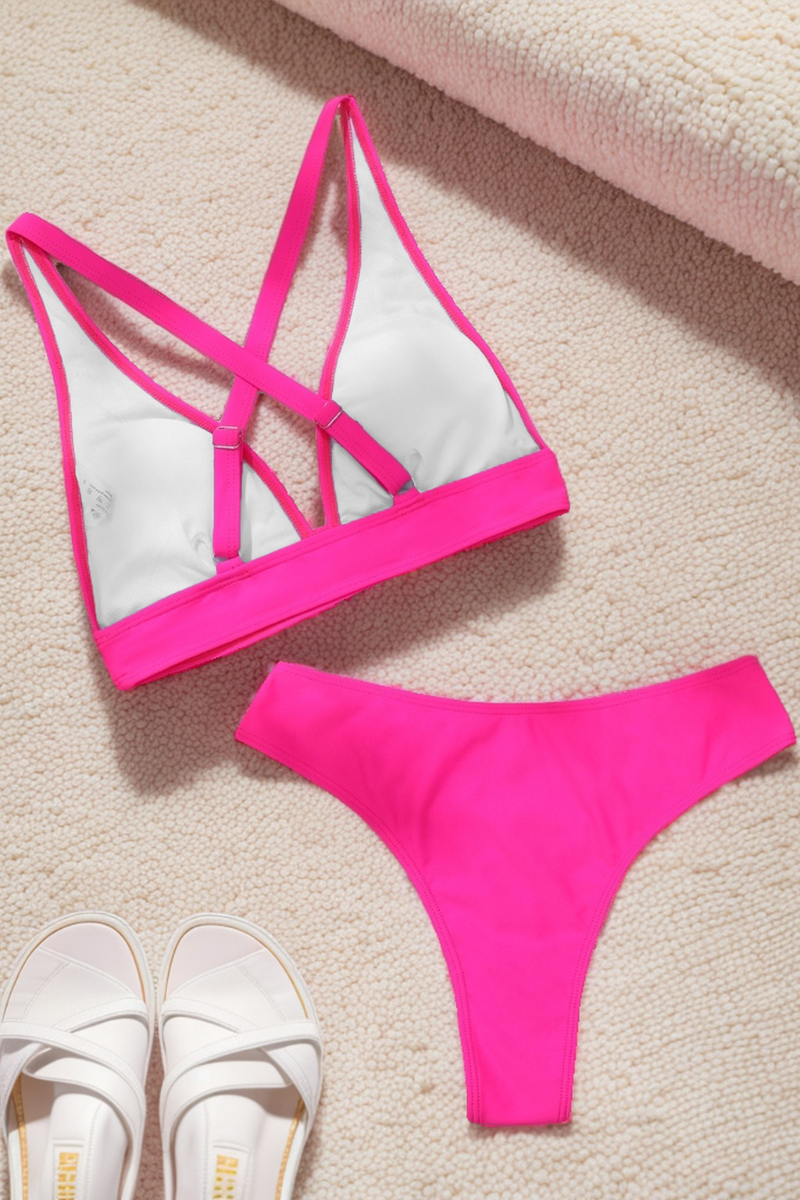 Women's Sexy V-neck Cross Back High-Waist Bikini