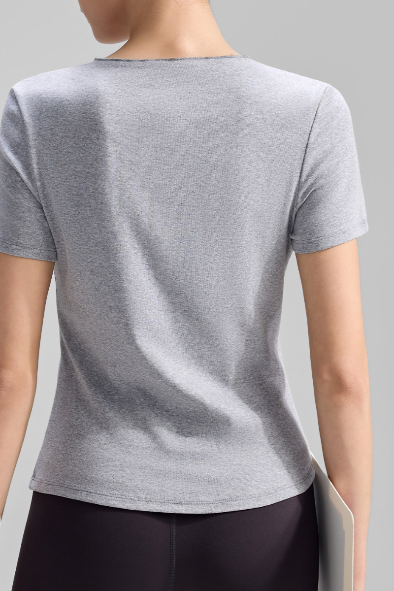 Women's Collared Naked Feel Asymmetric Slit Hem T-shirt