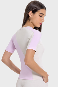 Women's Ribbed Yoga Tee - Color Block Cooling Slim Fit