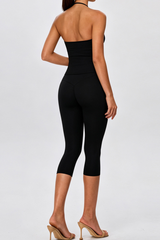 Women's Yoga Sets:Halter Twist Tank Top &Wide Leg Capri Pant