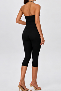 Women's Yoga Sets:Halter Twist Tank Top &Wide Leg Capri Pant