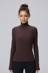 Women Soft Thin Stretch High Neck Slim Fit Yoga T-Shirt