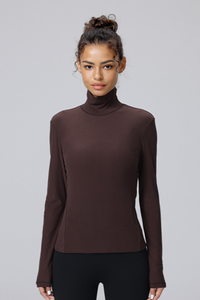 Women Soft Thin Stretch High Neck Slim Fit Yoga T-Shirt