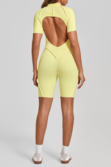 Women's Half-Zip Contour Seam Open Back Jumpsuits