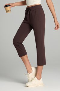 Women's Spring Drawstring Waist Pocket Capri Sports Pants