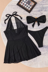 Women's Mesh Cover Up Sexy Strapless Solid Halter Tankini