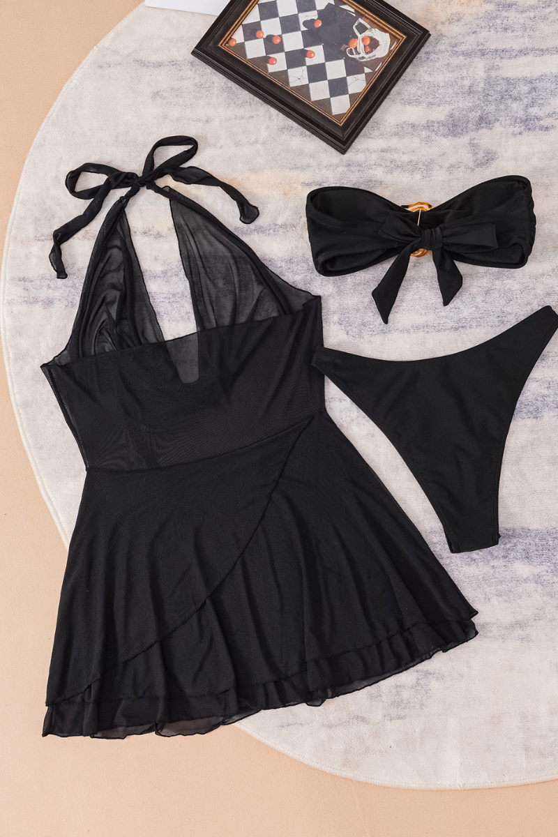 Women's Mesh Cover Up Sexy Strapless Solid Halter Tankini