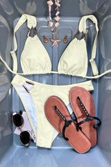 Women's Solid Pleated Backless Sexy Bikini