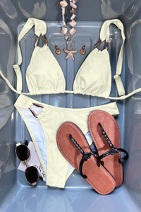 Women's Solid Pleated Backless Sexy Bikini