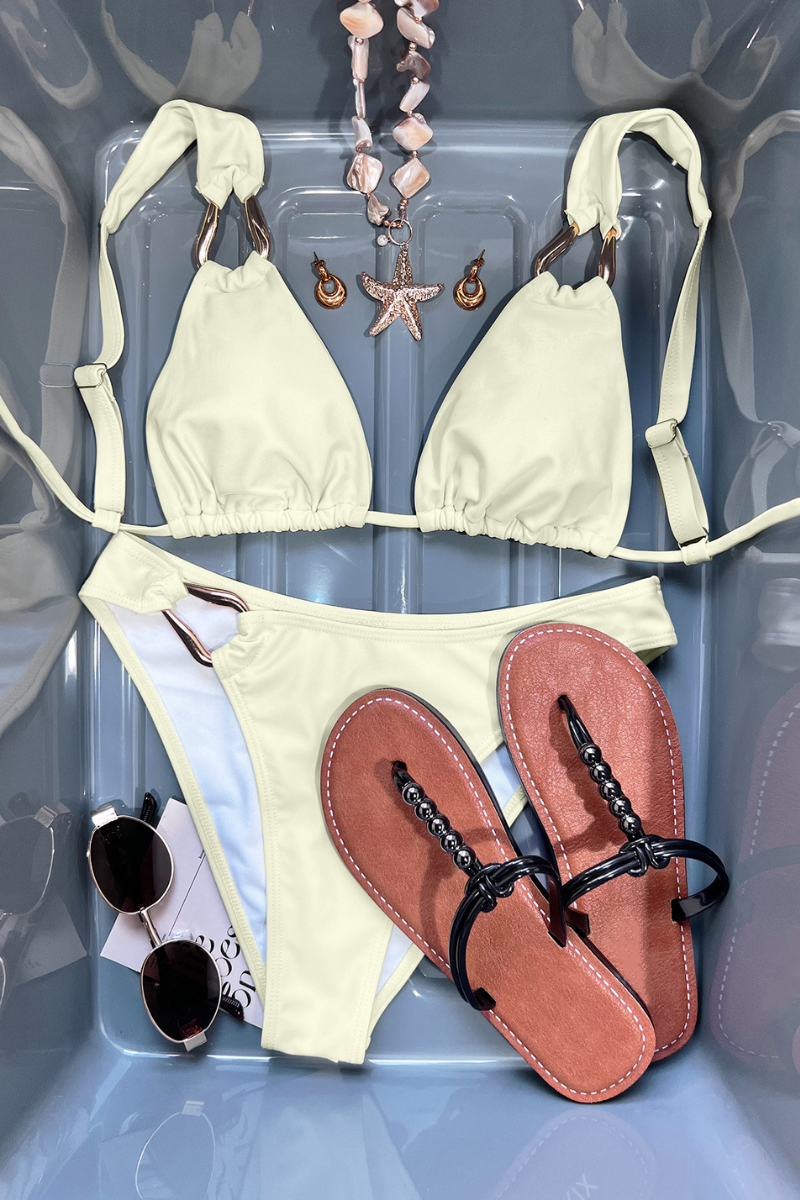 Women's Solid Pleated Backless Sexy Bikini